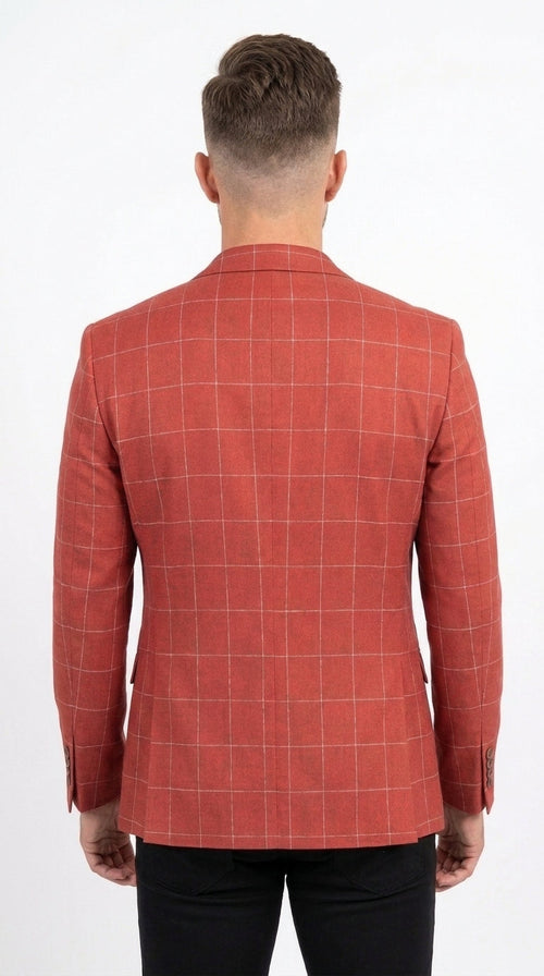 Men's Red Windowpane Plaid Double Breasted Suit – Modern Fit 2 Piece