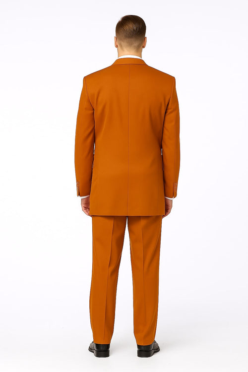 Mens Rust 3-Piece Fashion Suit Notch Lapel with Paisley Vest, Tie and Pocket Square - Zoot Suit