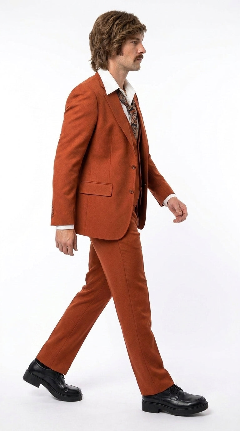Men’s Burnt Orange 3-Piece Suit – 1970s Disco, Retro Rockabilly, Prom and Party Suit - 34 Short or Extra Small