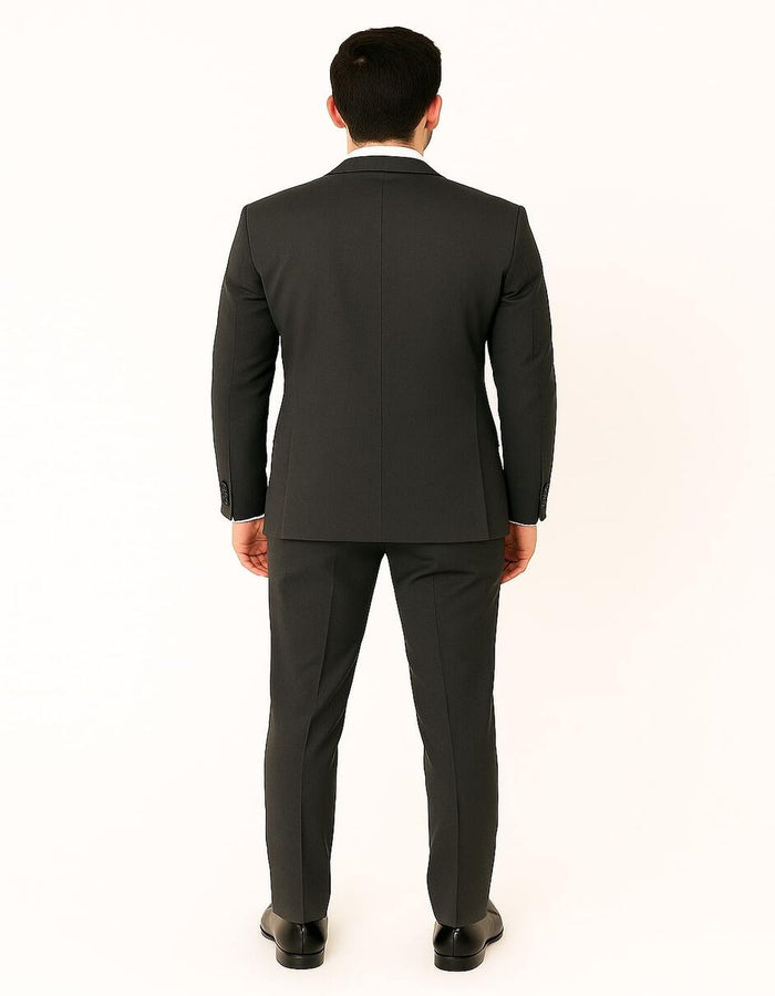 Men's Charcoal Gray 3-Piece Suit with Black Velvet Lapel â€“ Formal Business and Wedding Attire - Gray Tuxedo