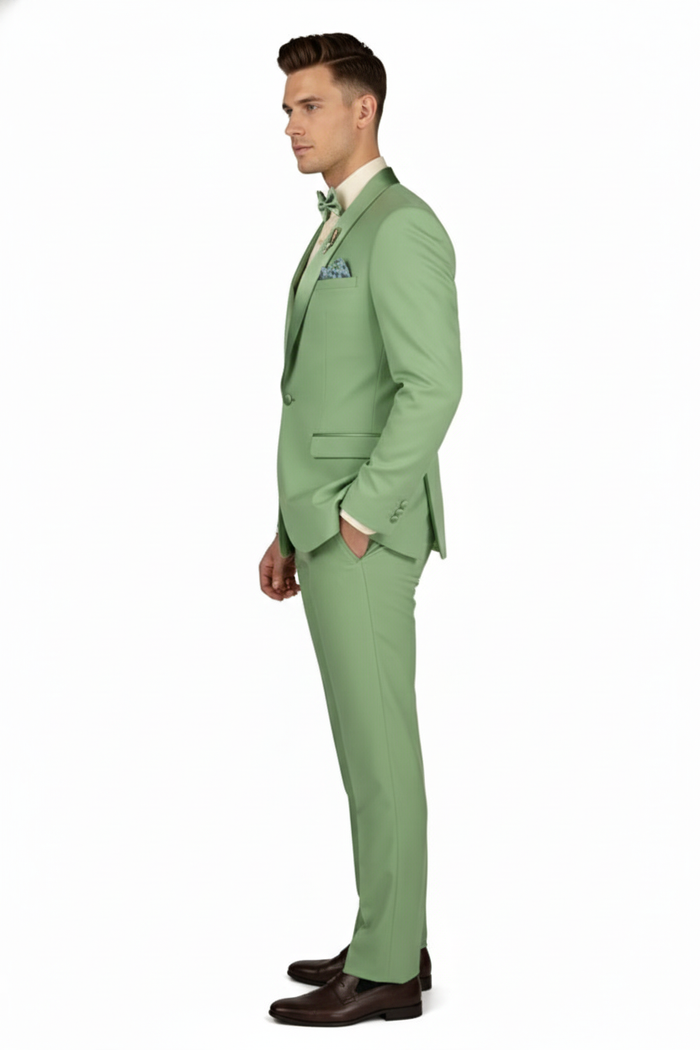 Mens Mint Green Tuxedo 2-Piece Formal Suit with Satin Shawl Lapel and Matching Bow Tie in  Sage Green