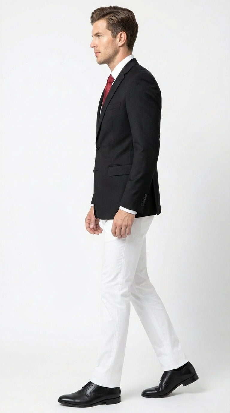 Men’s Solid Black Two Button Suit Jacket Blazer With White Pants | Black Blazer Sport Coat - Blazer