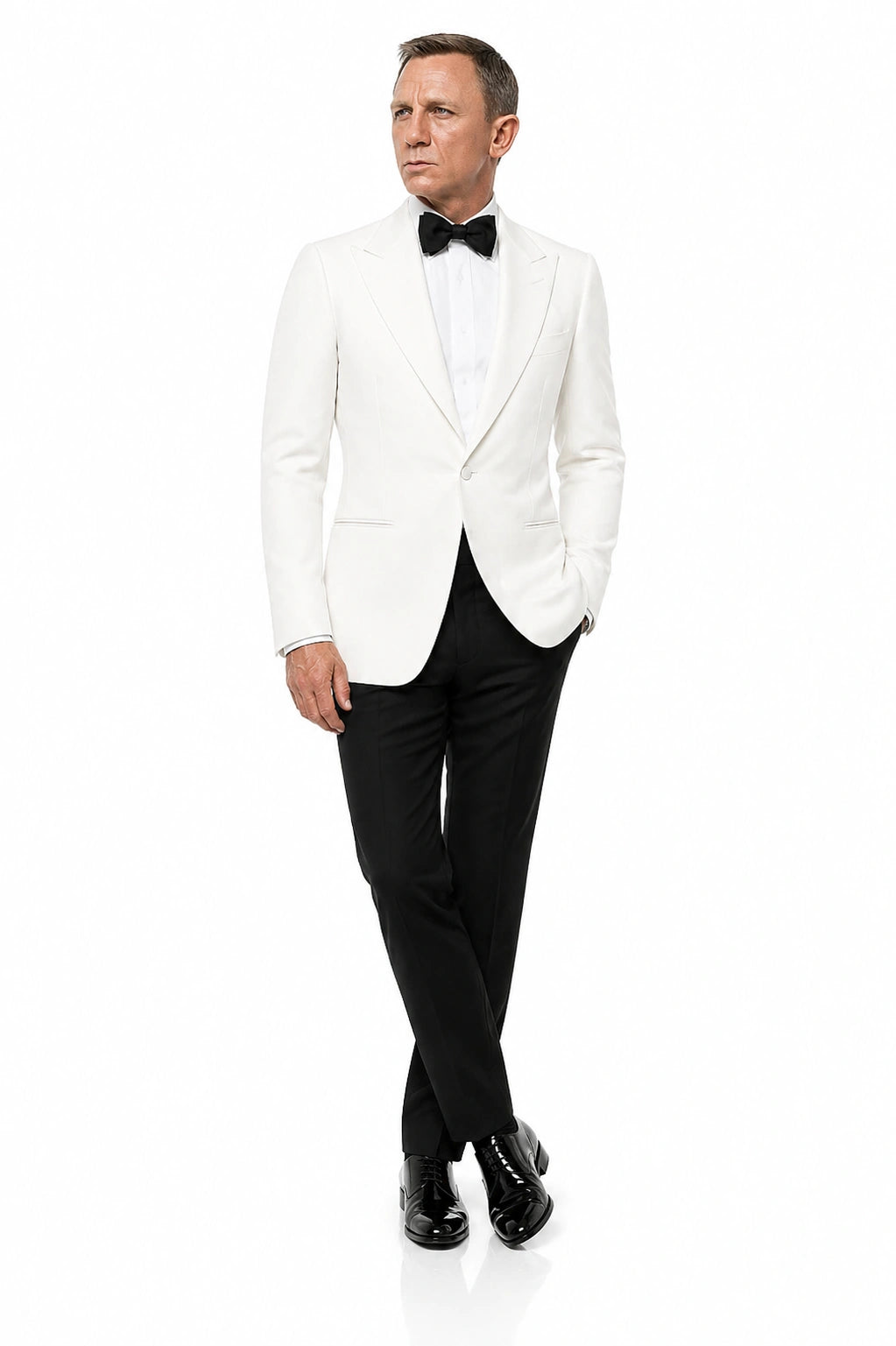 Men’s Pure White Dinner Jacket Blazer – James Bond Style Formal Tuxedo Blazer for Wedding, Black Tie & Evening Wear - 36 Short