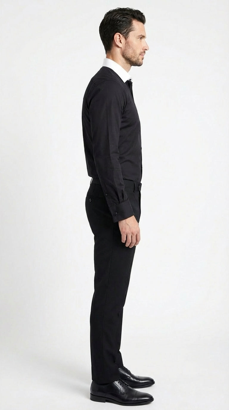 black dress shirt with french cuffs Black Dress Shirt, French Cuff, by Tiglio TIG3014 TIG3014 / 15.5S