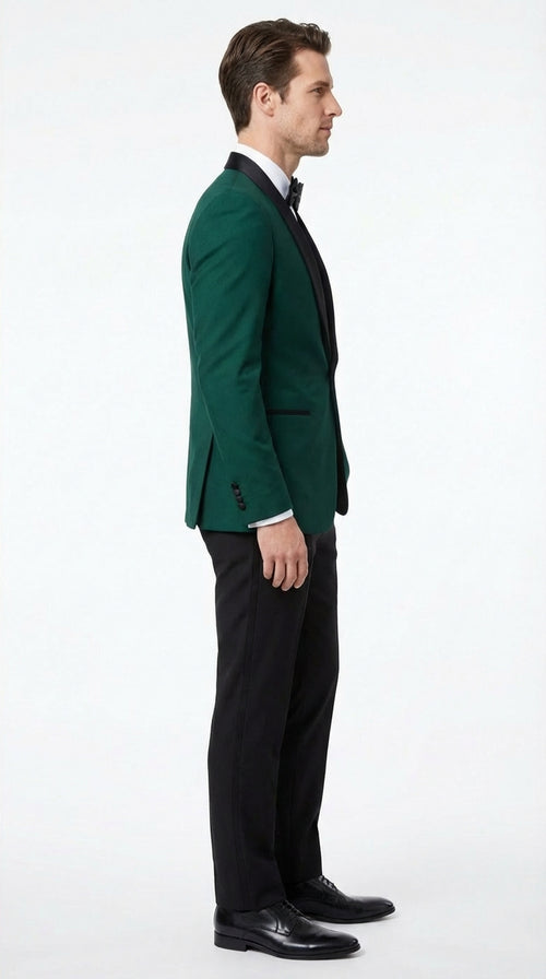 Mens Emerald Green Tuxedo Jacket with Black Satin Shawl Lapel | Prom Dinner Blazer