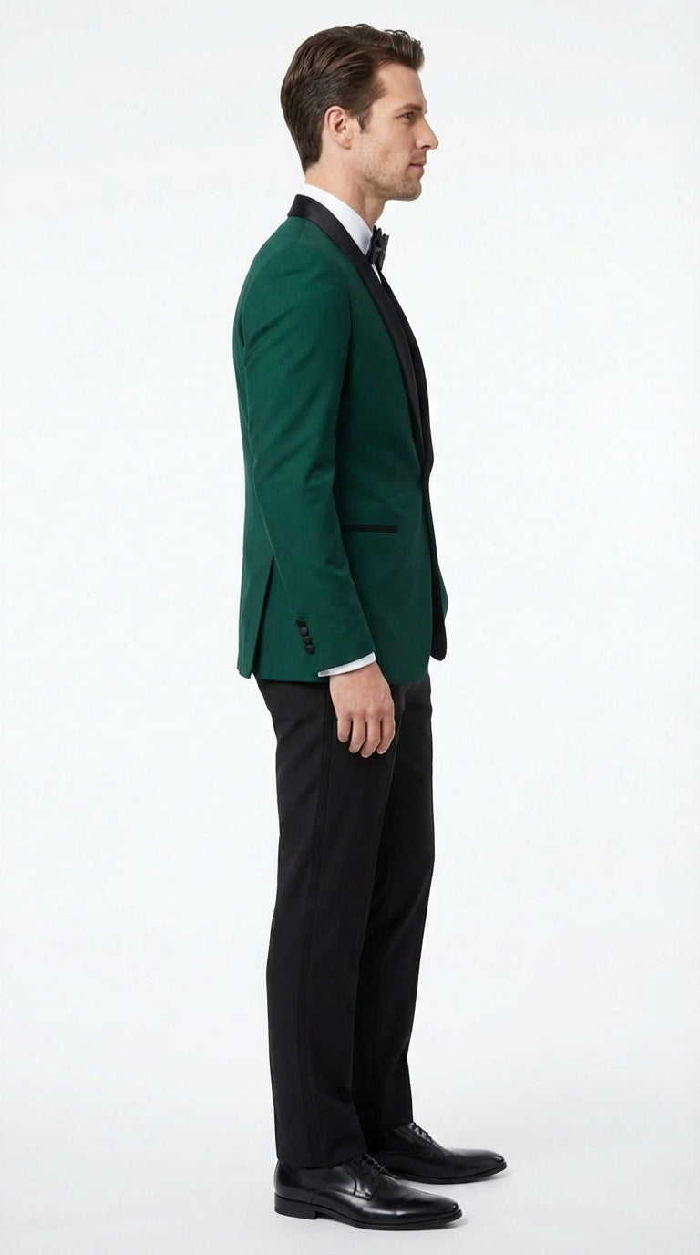Mens Emerald Green Tuxedo Jacket with Black Satin Shawl Lapel | Prom Dinner Blazer