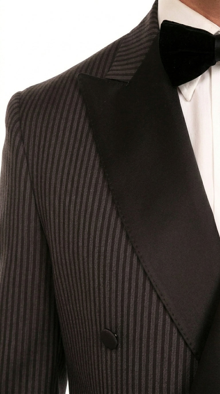 Men’s Double Breasted Suit – Classic Peak Lapel Formal Tuxedo Style Suit for Wedding in Black Ton on Tone Pinstripe - 34 Short or Extra Small