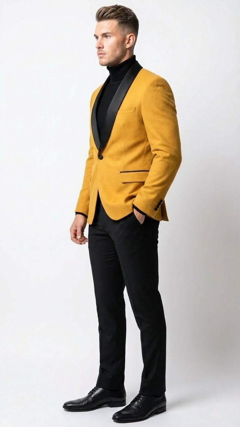 Men's Gold Shawl Lapel Blazer Tuxedo Dinner Jacket – Luxury Formal Blazer Jacket for Wedding, Party and Evening Events - 34 Short or Extra Small