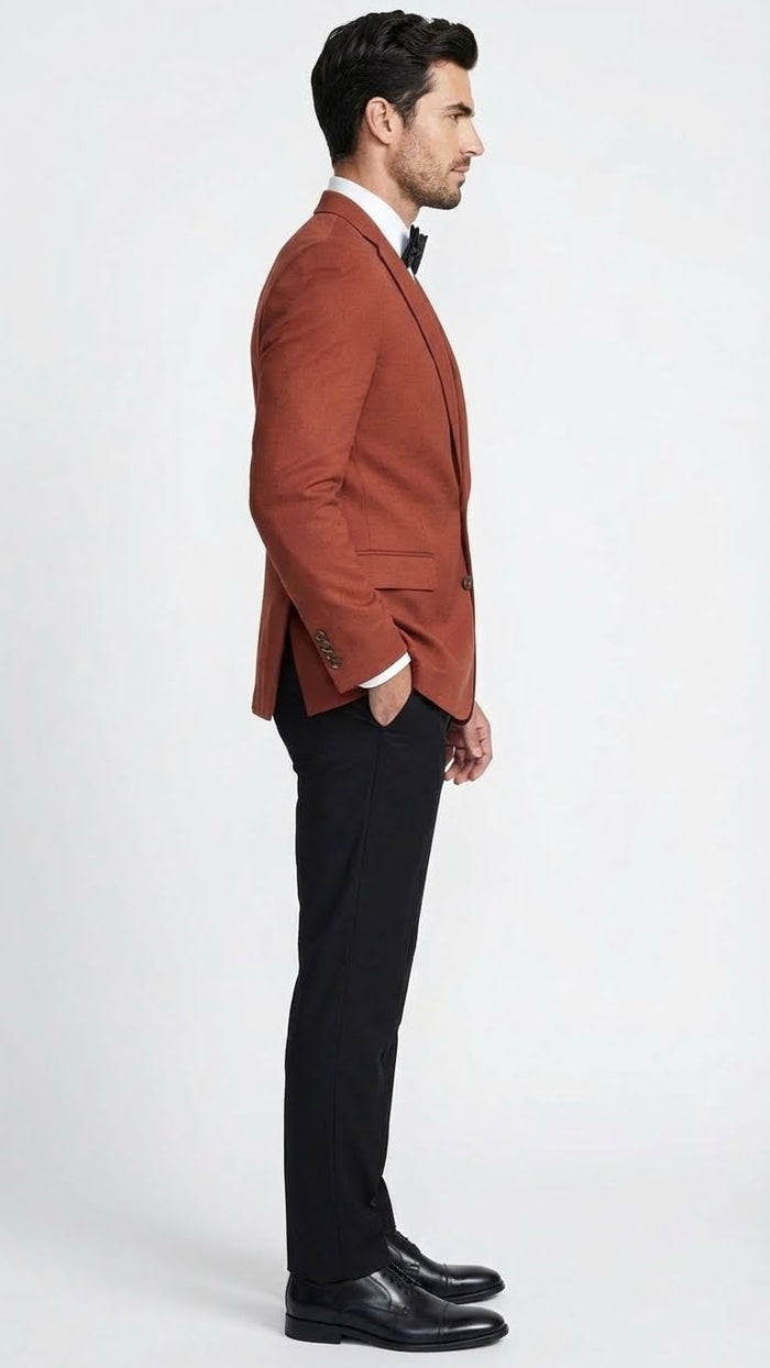 Mens Brick Copper Rust Color  Blazer Slim Fit Formal and Party Wear Jacket in Burnt Orange Sport Coat