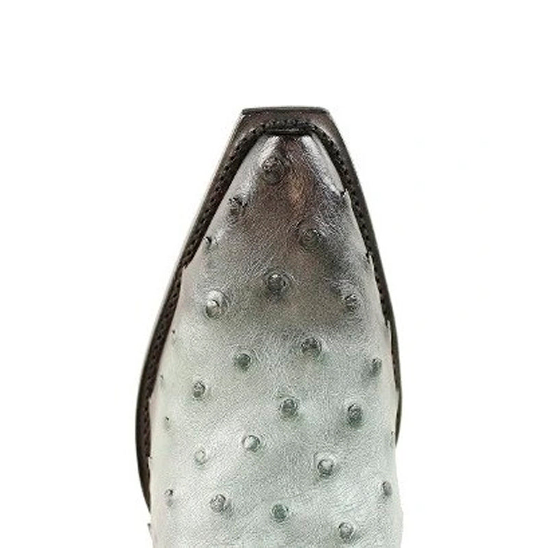 Men's King Exotic Snip Toe Full Quill Ostrich Boots Handmade Burnished Gray  (494RD0338) - 6 E