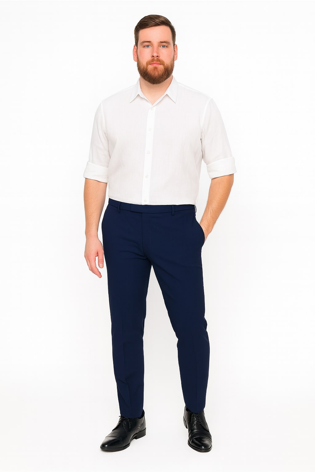 Menâ€™s White Linen Button Down Shirt â€“ Long Sleeve Roll-Up Casual Dress Shirt - 15.5"Neck-34-35" Sleeve