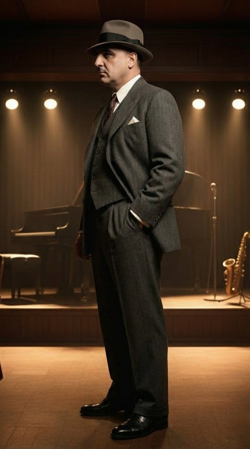 Al Capone Mens Charcoal Gray Stripe 3-Piece Gangster Style Suit 1920s Jazz Club Inspired Formal Suit Outfit
