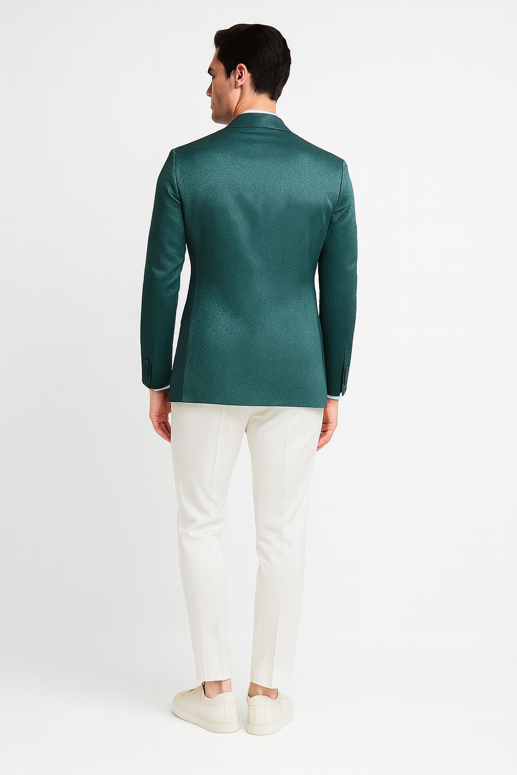 Men’s Teal Green Floral Jacquard Blazer – Slim Fit Tuxedo Jacket for Weddings, Proms, and Parties - 34 Short