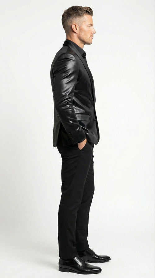 Mens Shiny Black Tuxedo Blazer Glossy Formal Jacket for Party Dinner Jacket Shawl Collar
