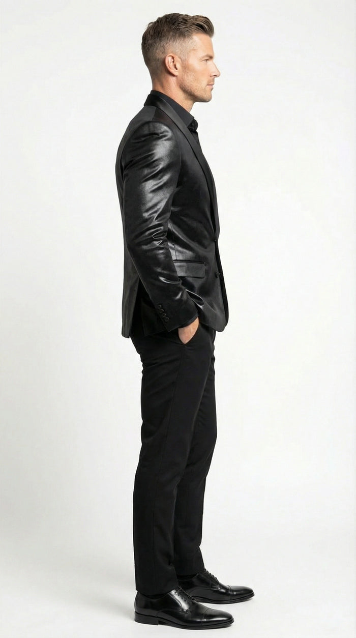 Mens Shiny Black Tuxedo Blazer Glossy Formal Jacket for Party Dinner Jacket Shawl Collar