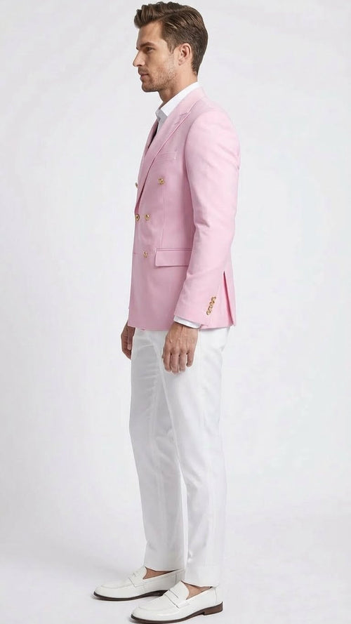 Mens Light Pink Double Breasted Blazer Sport Jacket Coat