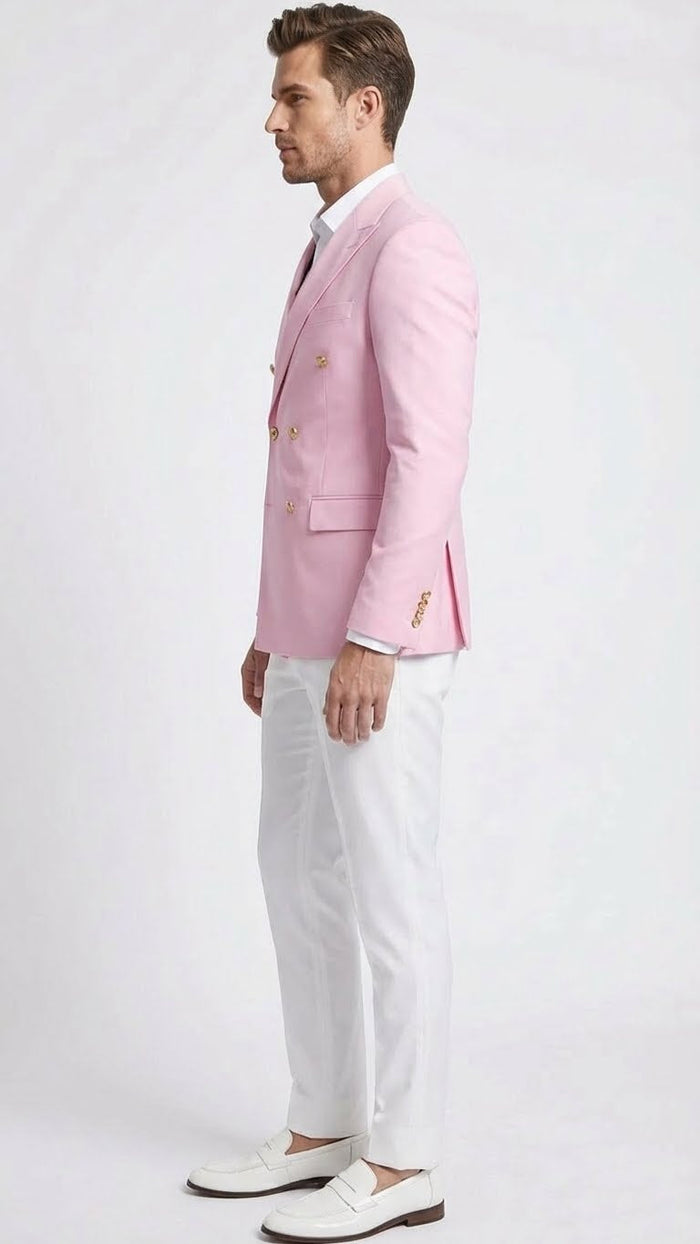 Mens Light Pink Double Breasted Blazer Sport Jacket Coat