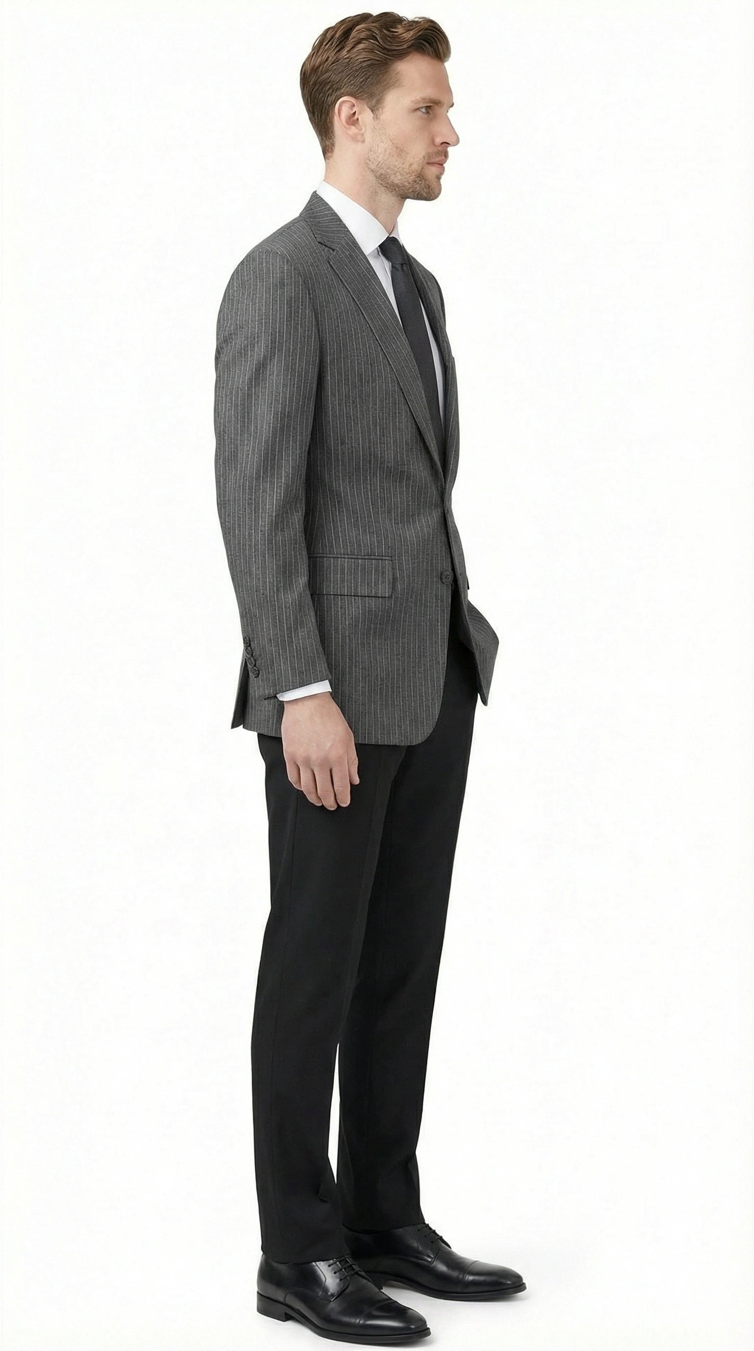 Mens Charcoal Grey Pinstripe Blazer Classic Tailored Formal Jacket for Business, Professional Wear Sportcoat - 36 Short
