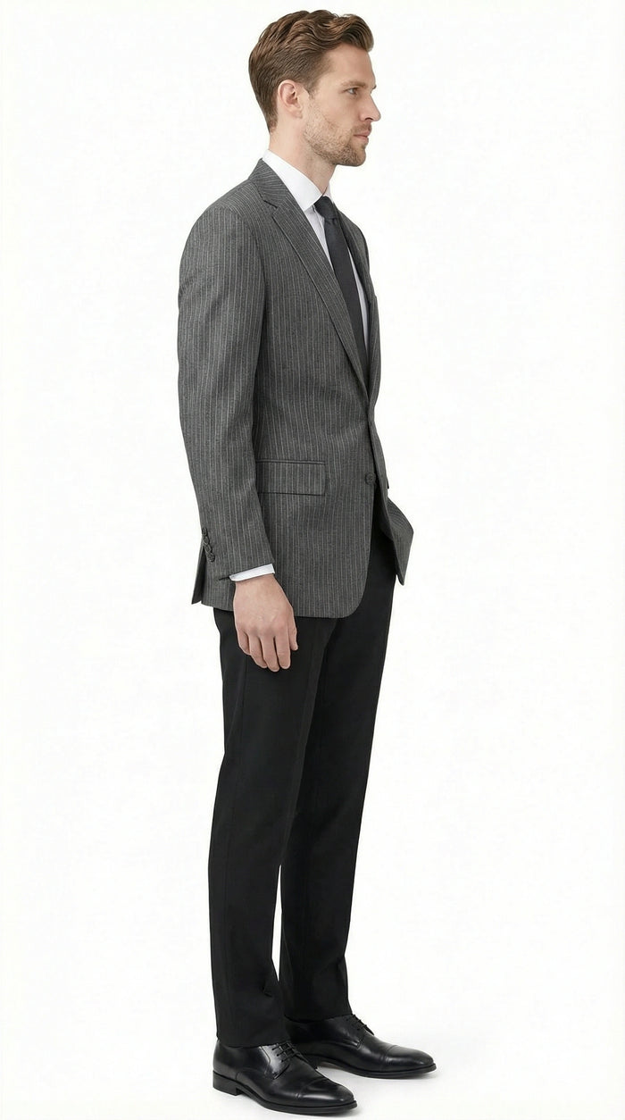 Mens Charcoal Grey Pinstripe Blazer Classic Tailored Formal Jacket for Business, Professional Wear Sportcoat