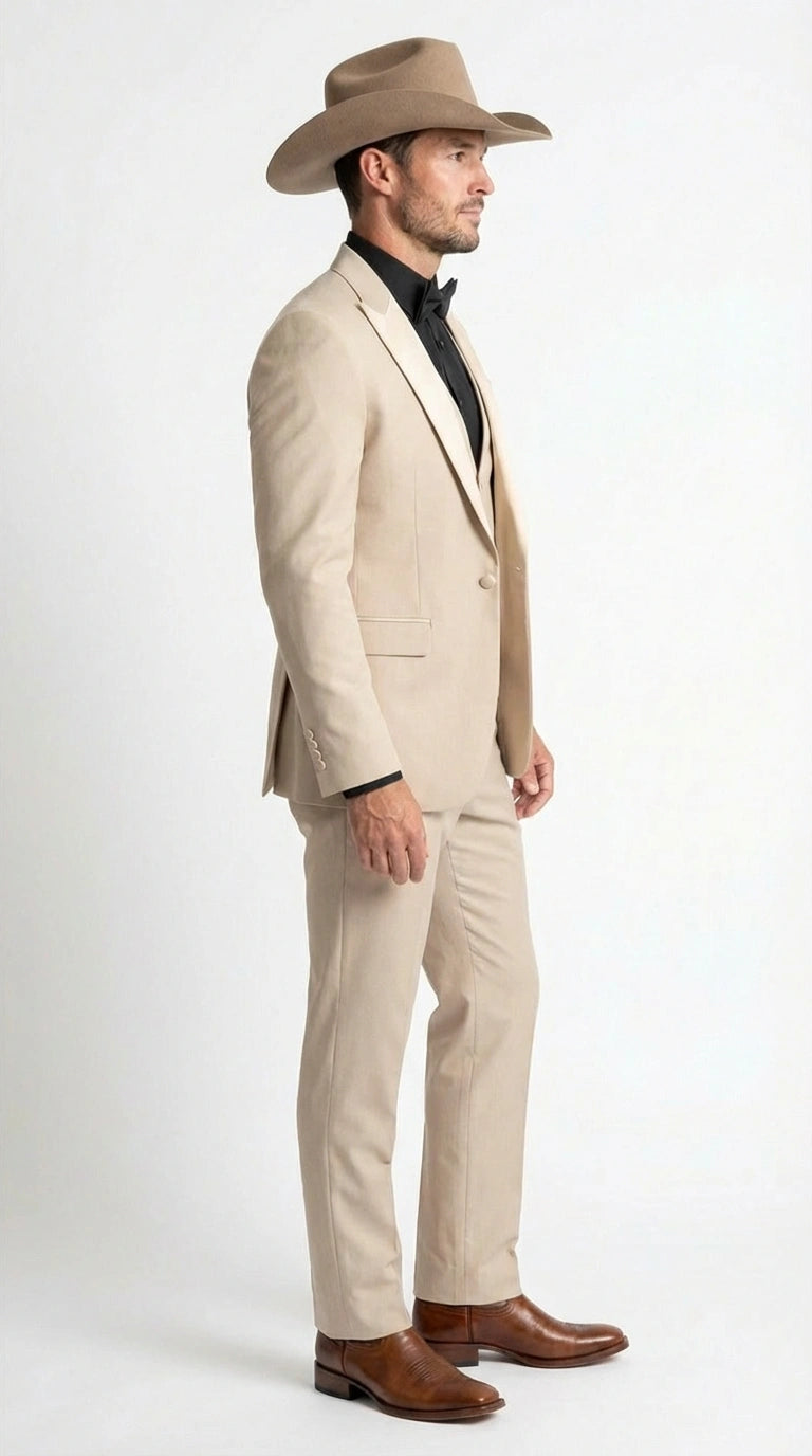 Mens Tan Cowboy Suit Western Formal Two Piece Suit for Weddings,  Champaign Sand Color - 34 Short or Extra Small