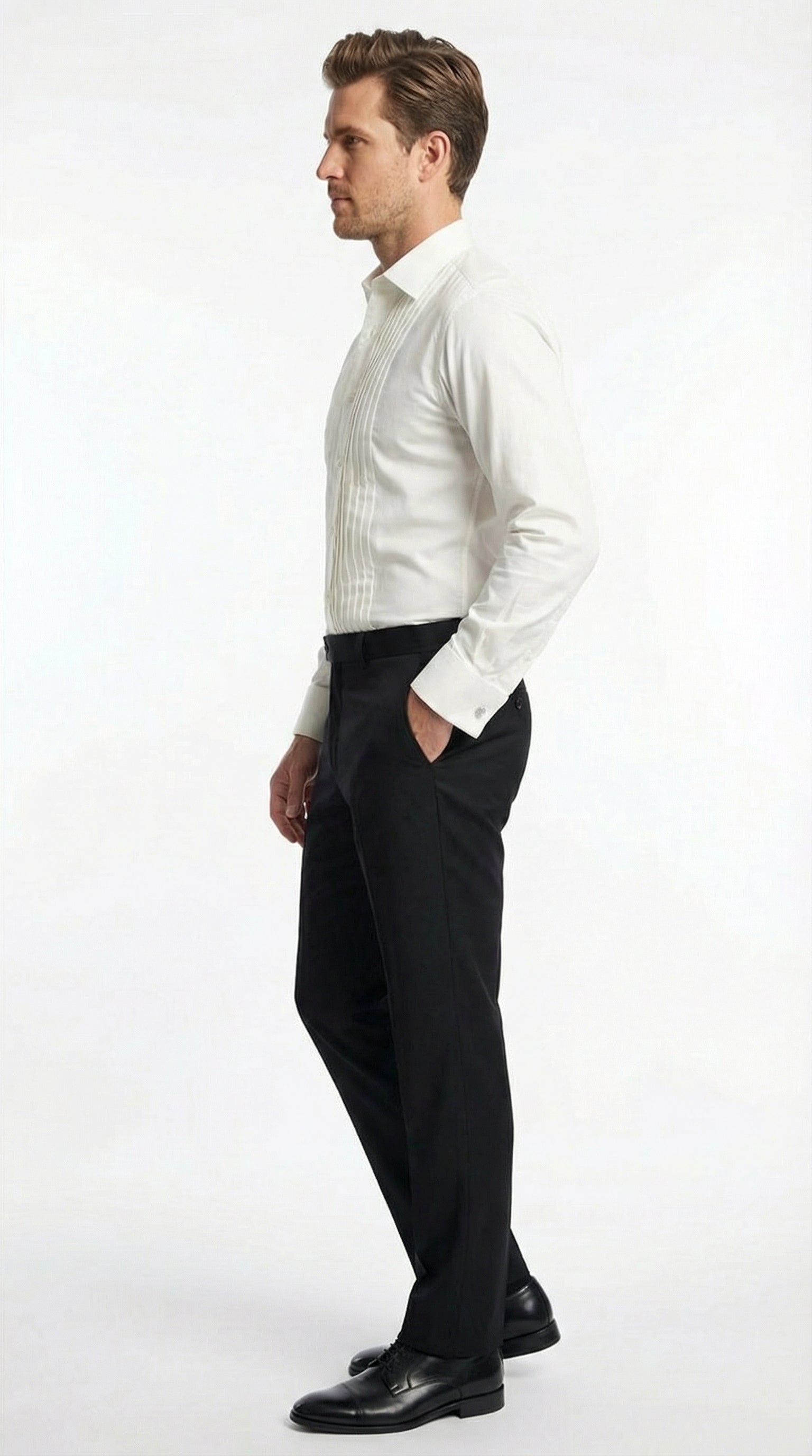 men ivory dress shirt Men's Basic Dress Shirt Convertible Cuff Regular Fit in Ivory 14 32/33 / Ivory