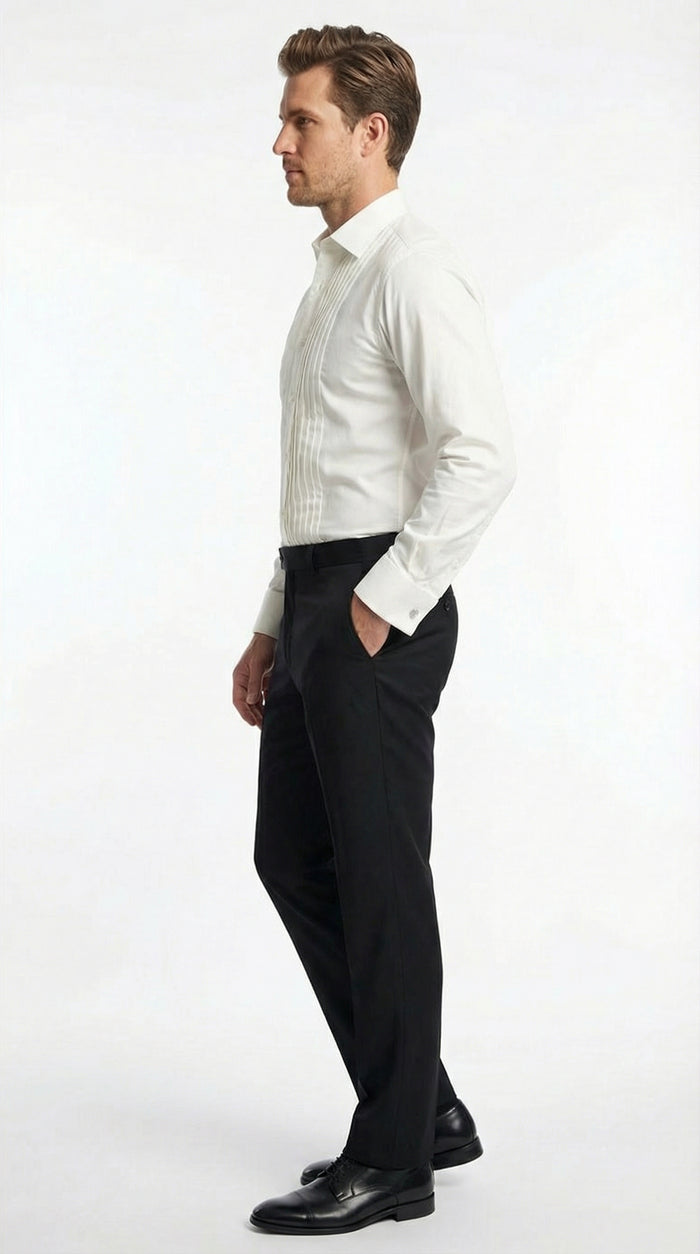 Mens Ivory Cream Off White  Pleated Tuxedo Dress Shirt | French Cuff Formal Wedding Shirt