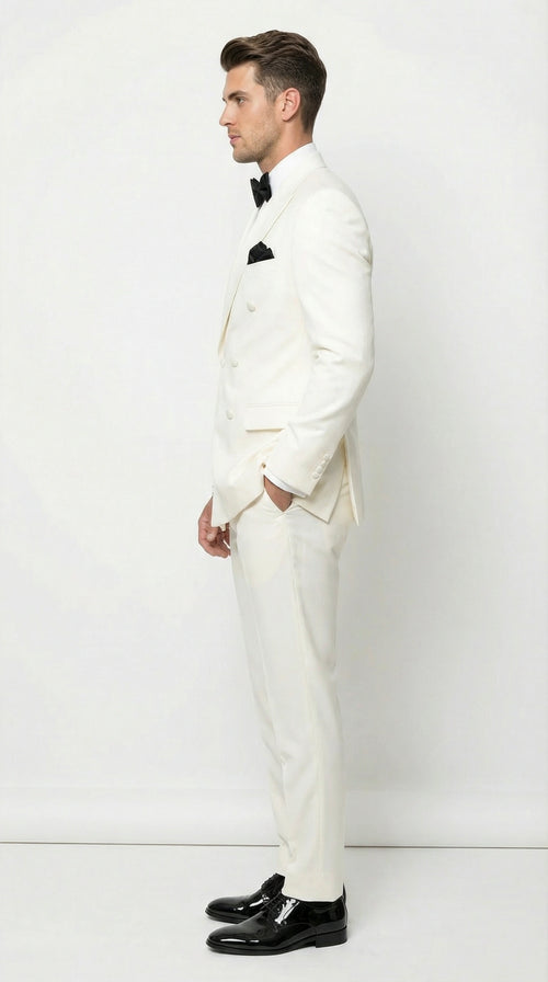 Mens ivory Cream Double Breasted Suit Classic Formal Tuxedo Style Suit for Weddings off White Color