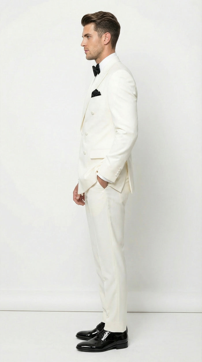 Mens ivory Cream Double Breasted Suit Classic Formal Tuxedo Style Suit for Weddings off White Color