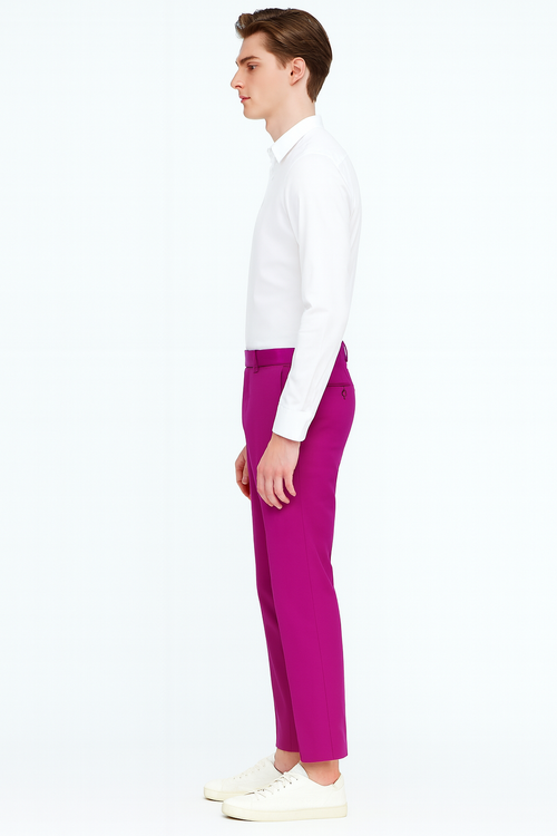 Mens Fuchsia Dress Pants Slim Fit Stylish Formal Trousers for Parties in Hot Pink Color