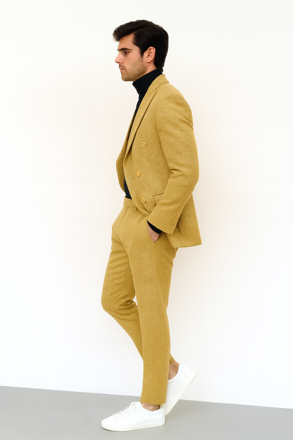 Men’s Gold Double Breasted Suit – Classic 1920s Camel Color Formal Slim Fit Suit - 34 Short or Extra Small