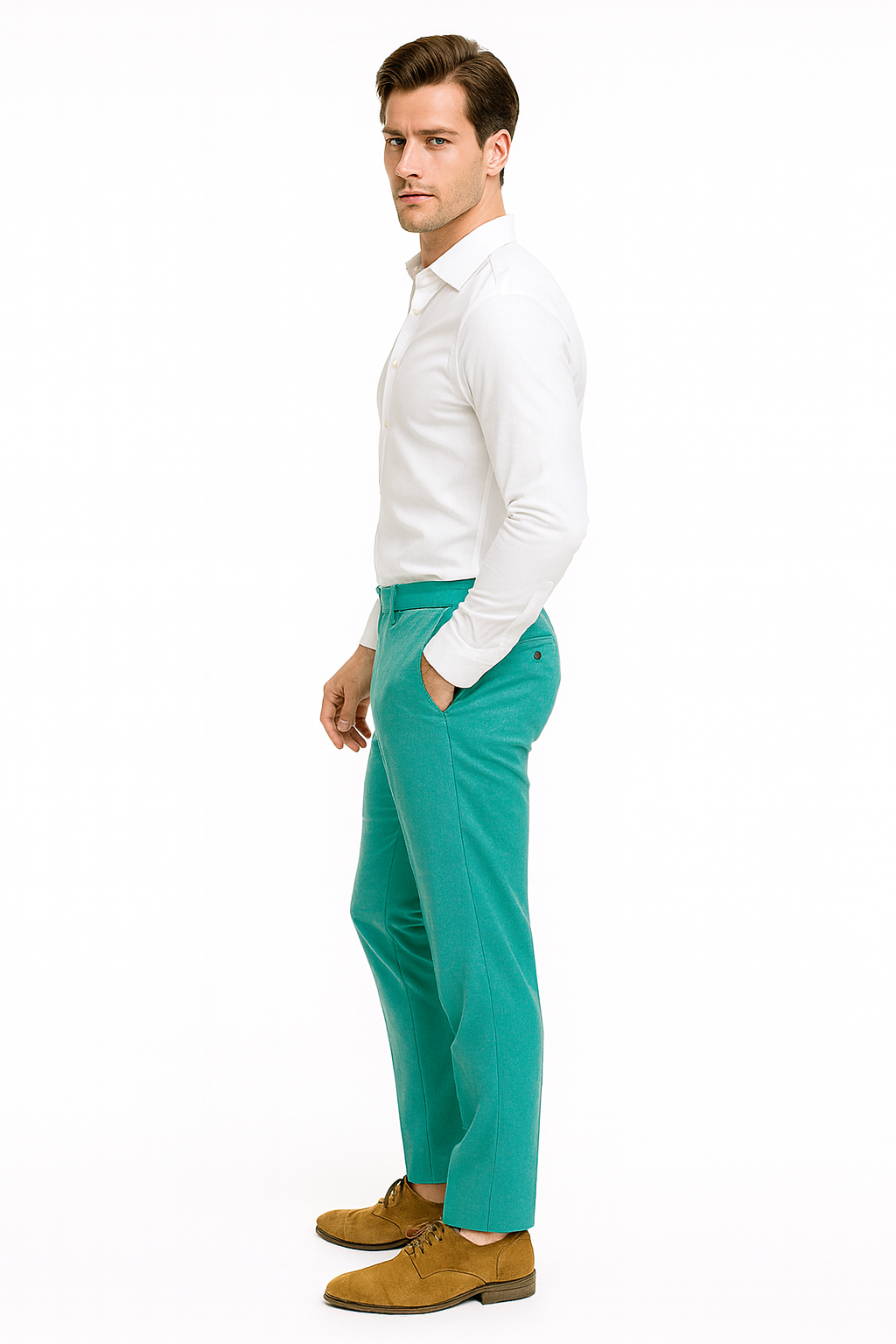 Men’s Aqua Dress Pants – Slim Fit Stylish Formal Trousers for Parties and Casual Wear in Turqoise Color - dress size pants : 28 Unfinished bottom