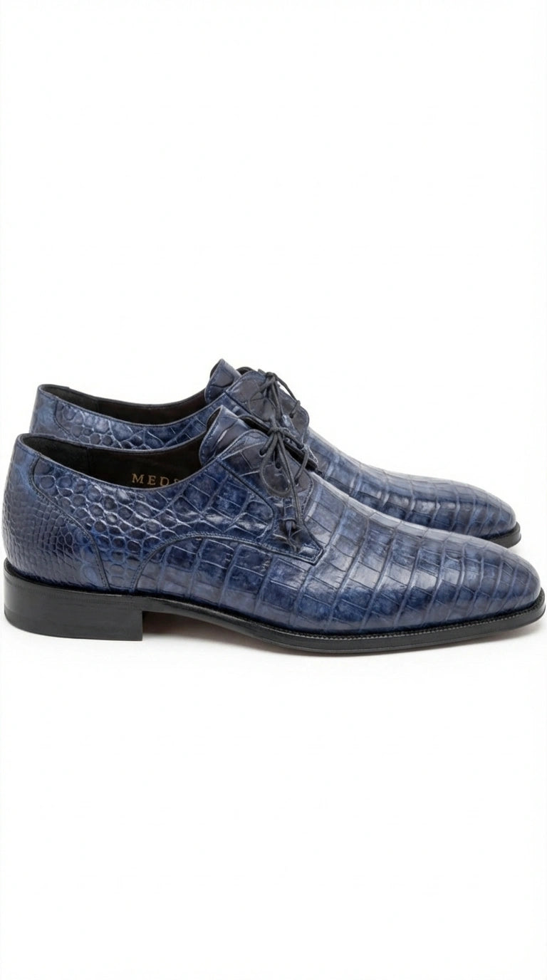 Mezlan Blue Crocodile Alligator Embossed Leather Dress Shoes for Men – Luxury Lace Up Oxford Shoes – Blue Exotic Pattern Formal - 6