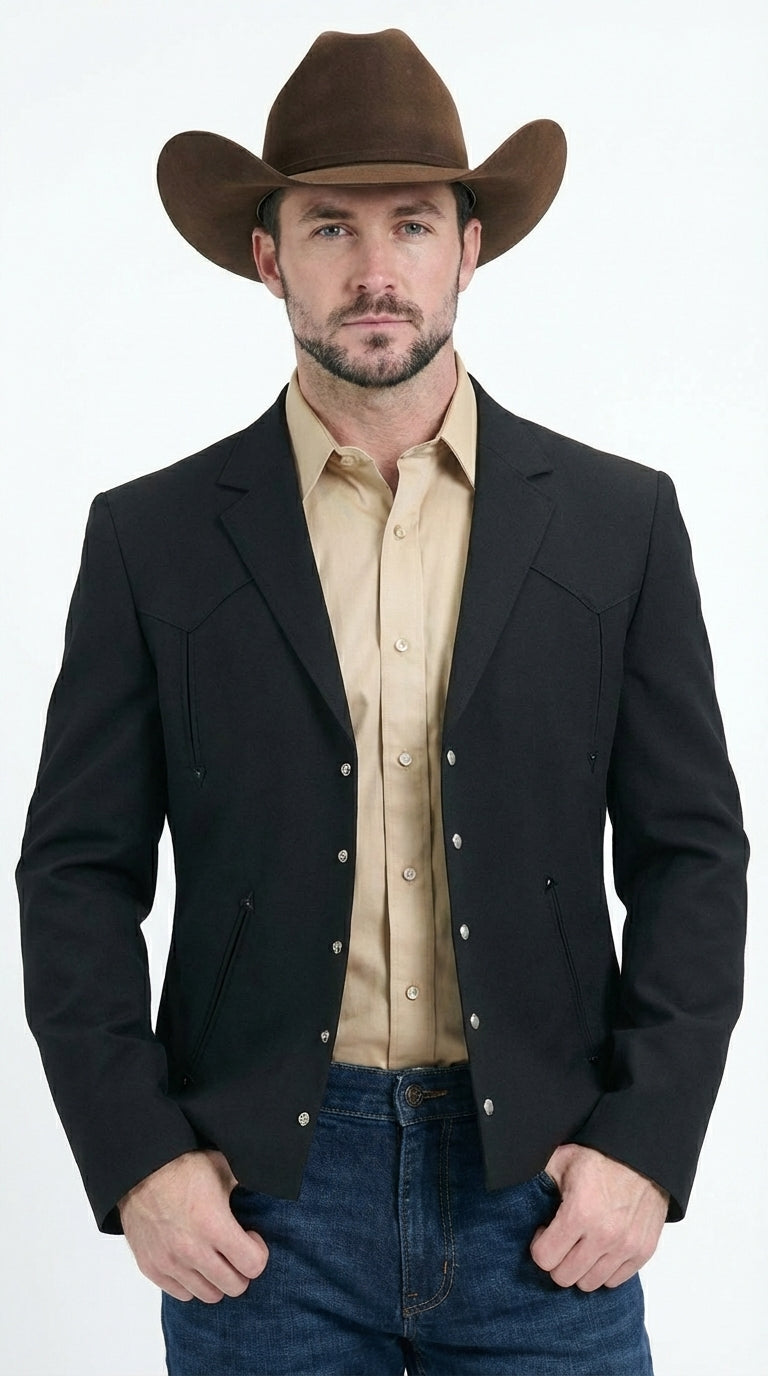 Mens Black Western Blazer Set – Cowboy Style Formal Jacket and Pants Outfit Country Western Suit - 36 Short