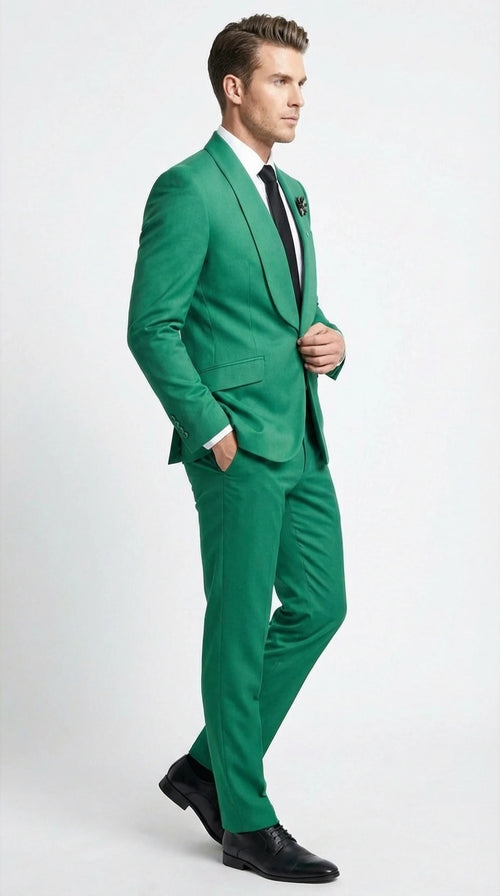 Mens Augusta Green Emerald Light Green Suit Slim Fit 2 Piece Formal Suit for Wedding, Prom and Evening Events