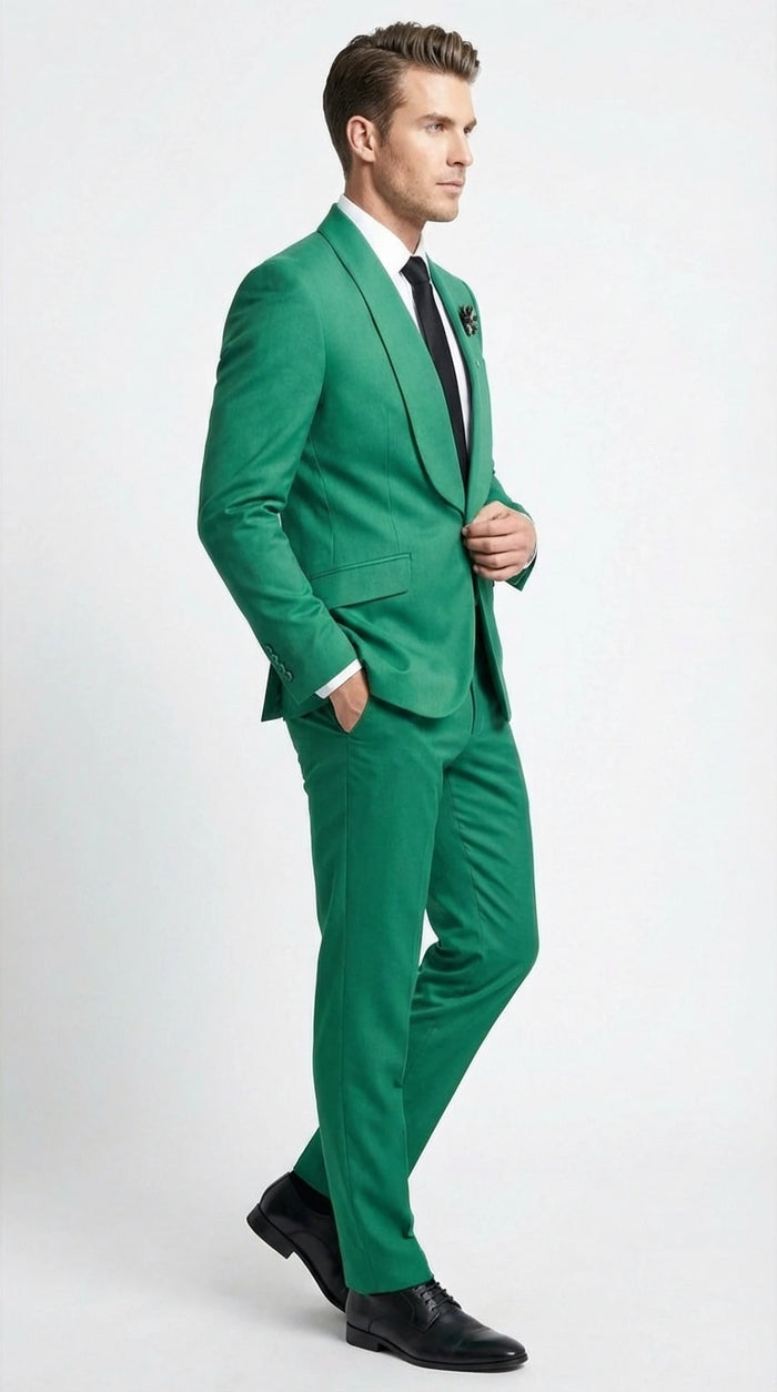 Mens Augusta Green Emerald Light Green Suit Slim Fit 2 Piece Formal Suit for Wedding, Prom and Evening Events