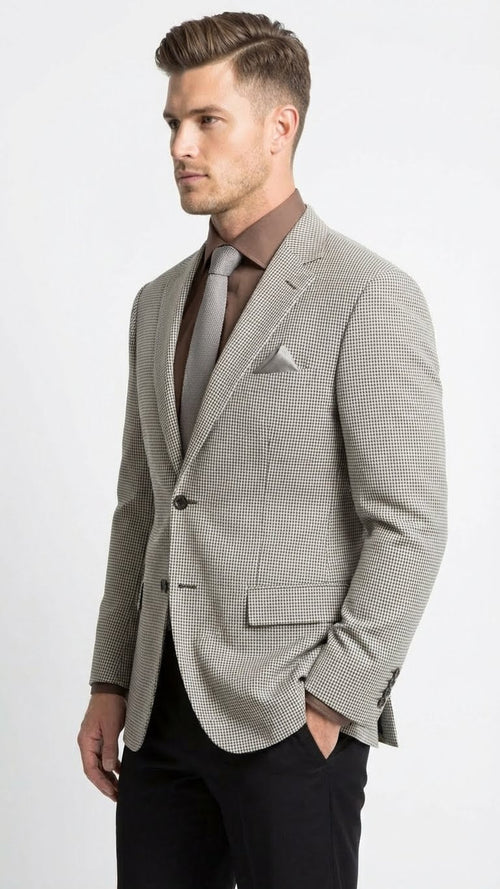 Mens Black and White Houndstooth Blazer Jacket, Classic Formal Sport Coat for Business, Wedding and Dress Wear