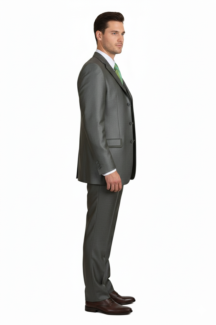 Mens Olive Green 3-Piece Suit Classic Fit with Vest and Tie Pleated Pants Three Buttons