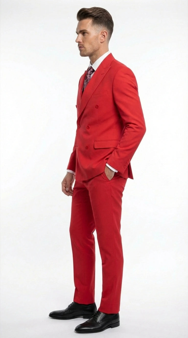 Vitali Red Double Breasted Suit Mens 2 Piece Formal Suit for Wedding, Prom and Special Events Modern Fit - 34 Short or Extra Small