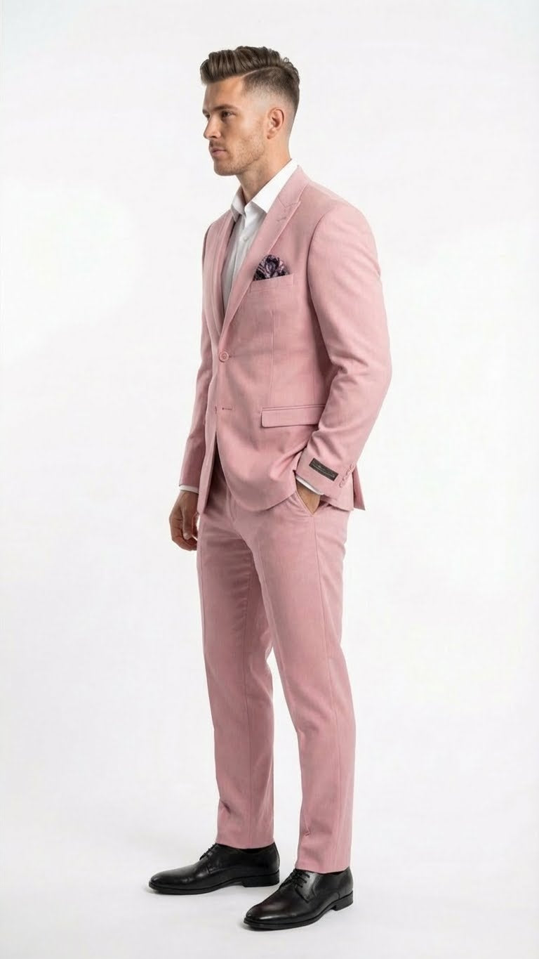 Vitali Brand Modern Fit Men’s Light Pink Formal Suit - Blush Color - 34 Short or Extra Small