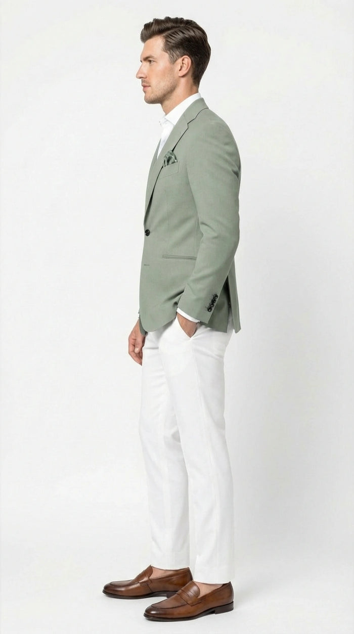 Mens Sage Green Blazer Two Button Notch Lapel Formal Jacket for Wedding, Summer and Party Wear in Light Green Sport Jacket