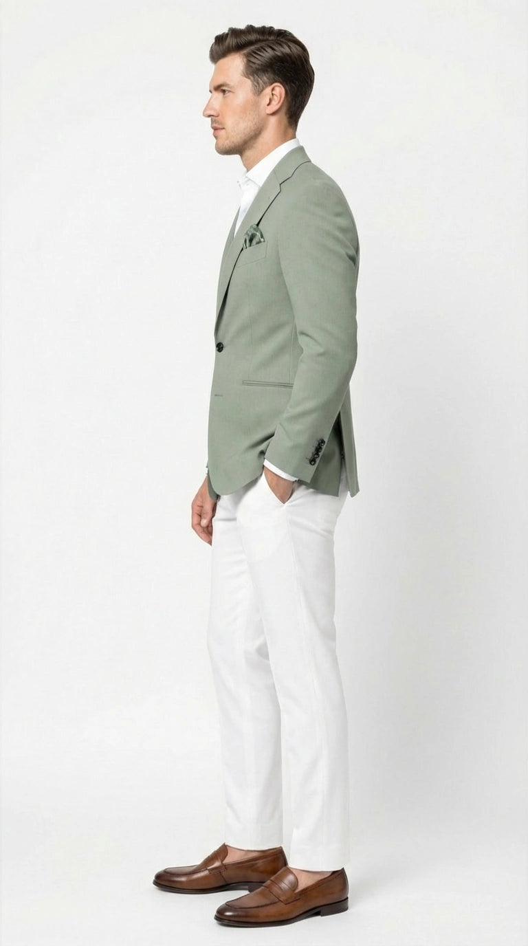 Mens Sage Green Blazer Two Button Notch Lapel Formal Jacket for Wedding, Summer and Party Wear in Light Green Sport Jacket - 36 Short