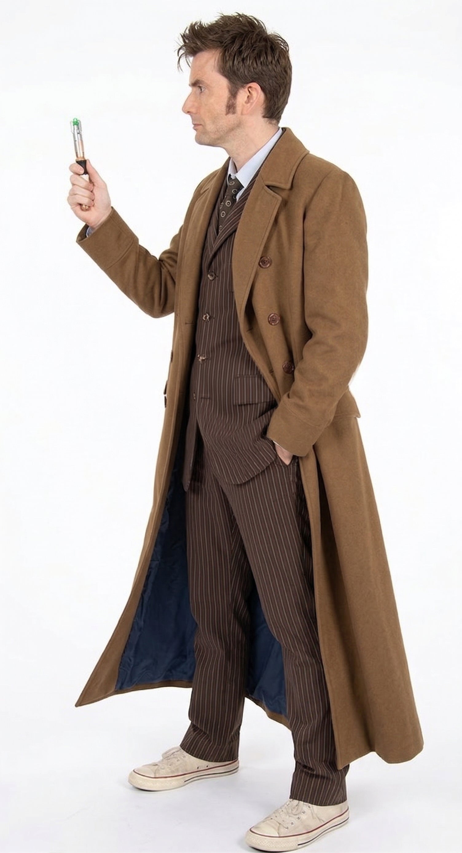 Men’s Brown Cotton Trench Coat Doctor Who 10th Doctor Inspired Long Coat – Classic Gabardina Style Overcoat, Vintage Winter Costume Jacket - Brown