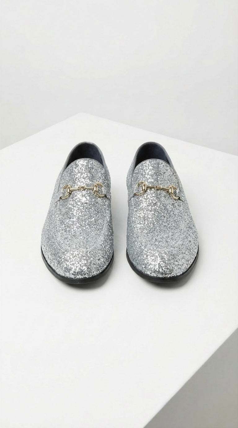 Men's Silver Gray Glitter Loafers | Sparkly Dress Shoes for Wedding, Prom, Party & Formal Events - 6