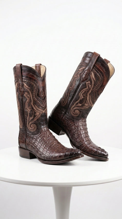 Men’s Los Altos Faded Brown Caiman Tail Cowboy Boots with Pointed Toe, Western Dress Boots