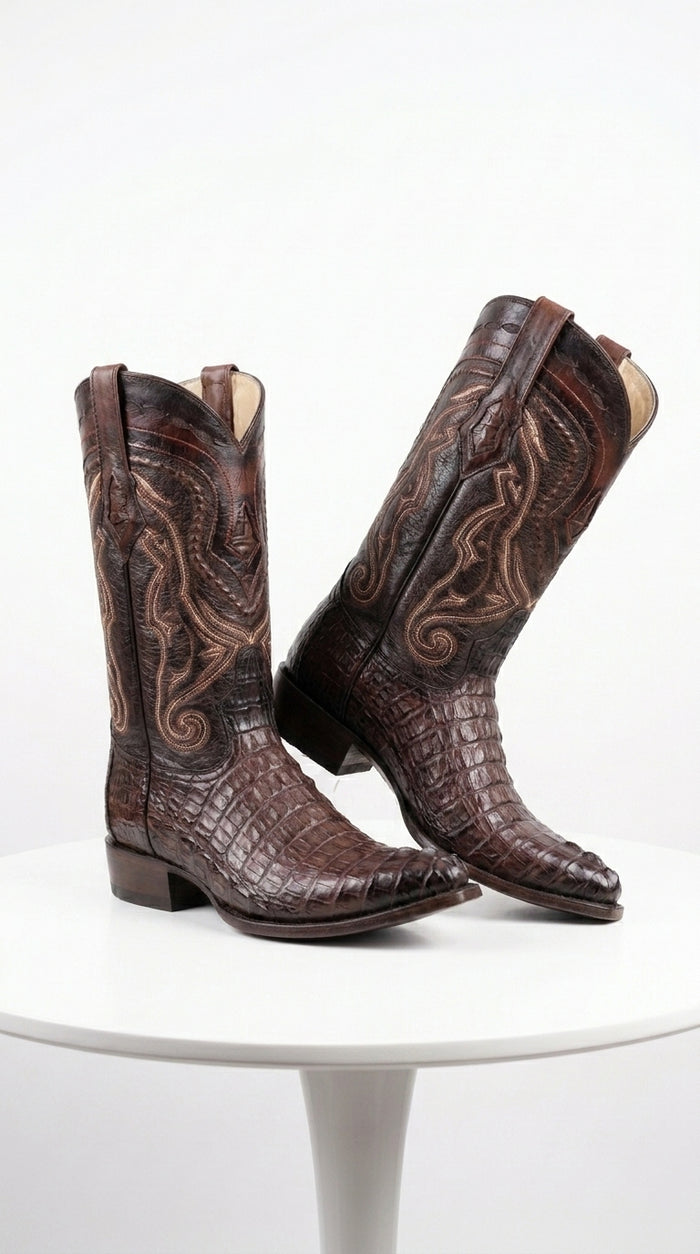 Men’s Los Altos Faded Brown Caiman Tail Cowboy Boots with Pointed Toe, Western Dress Boots