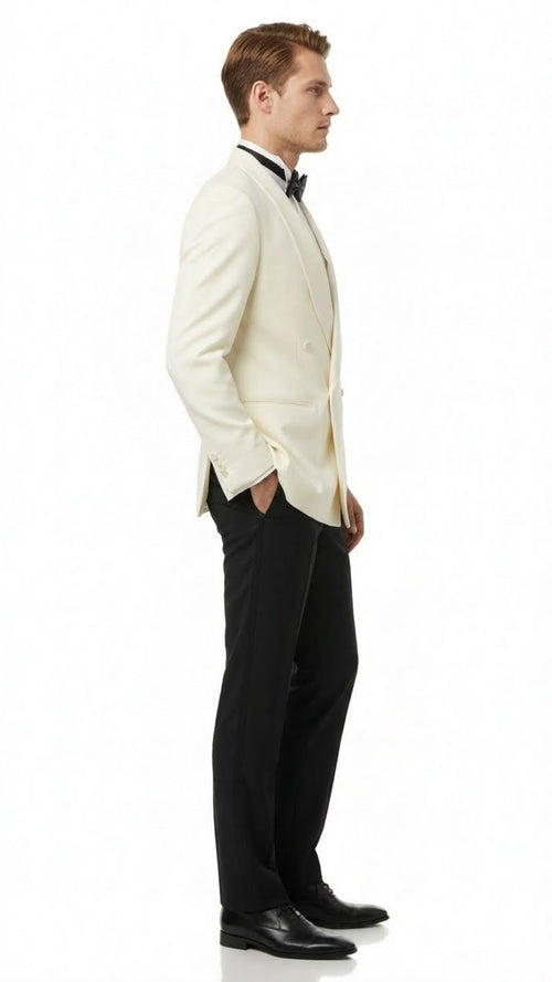 Mens Ivory Double-Breasted Shawl Lapel Tuxedo Jacket | Premium Formal Dinner Jacket for Weddings and Black-Tie Events