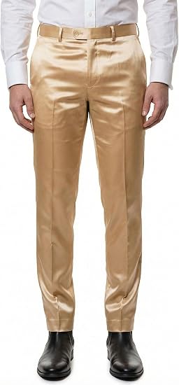 Mens Solid Color Shiny Satin Dress Pants 6VP1010 - dress size pants : 28 Unfinished bottom