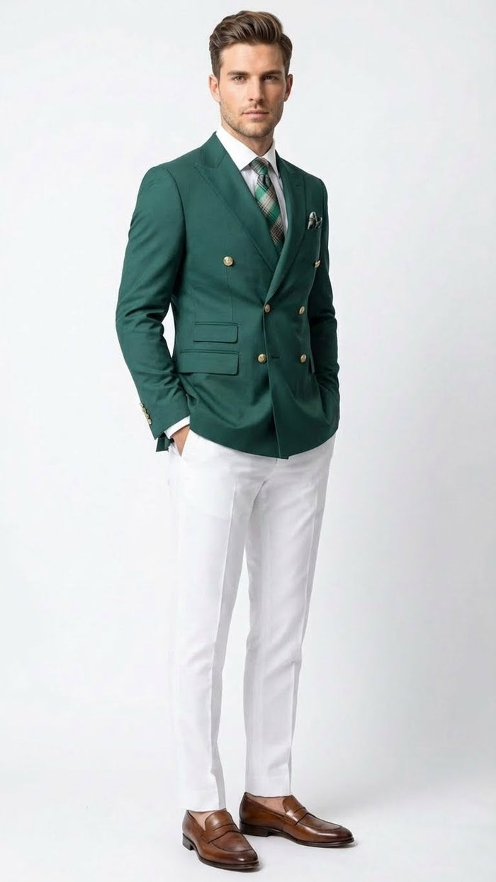 Mens Dark Green Double Breasted Blazer Hunter Olive Green Sport Jacket coat