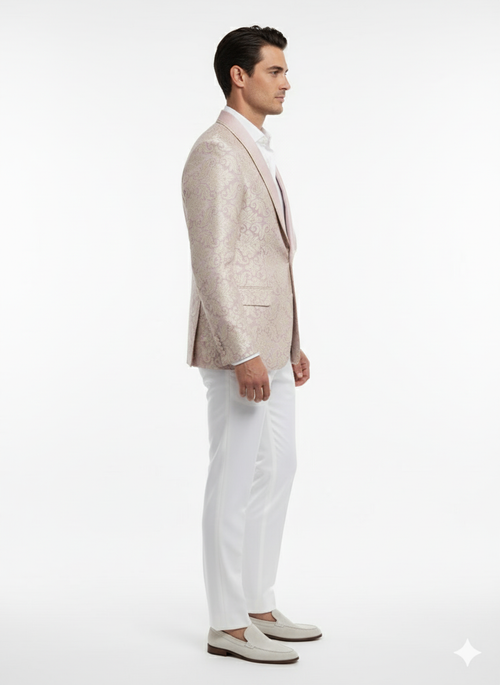 Mens Lavender and Gold Tuxedo Embroidered Lilac Mauve Blazer Designer Floral Pattern Wedding & Party Jacket