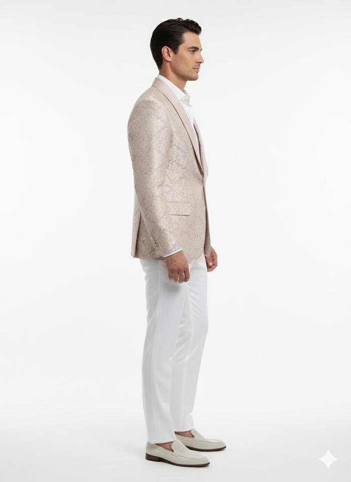 Mens Lavender and Gold Tuxedo Embroidered Lilac Mauve Blazer Designer Floral Pattern Wedding & Party Jacket
